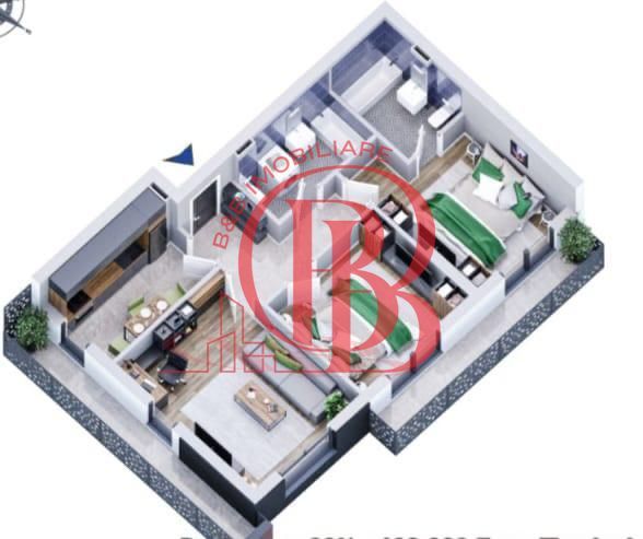 Apartament 3 camere decomandat-2 Bai-Titan-Pallady-Mobilat - Schiță 19