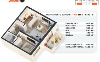 Alexandriei 152 | Bloc Nou Premium | 2 Camere Decom | 56 mp Utili - Schiță 25