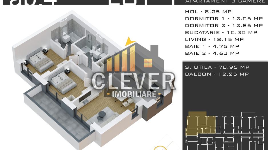 Apartament 3 Camere Spațios - 83mp Totali - Zona Pallady - Comision 0% - Schiță 9