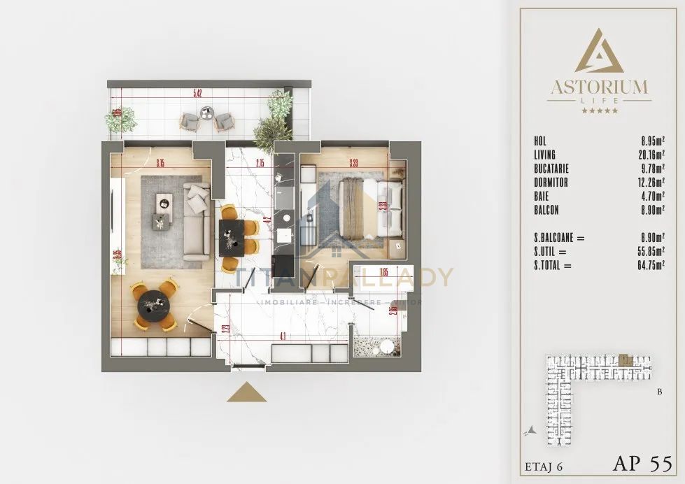 2 Camere,65 Mp,Design Modern,Gata de Mutare ,Astorium Pallady - Poză 6