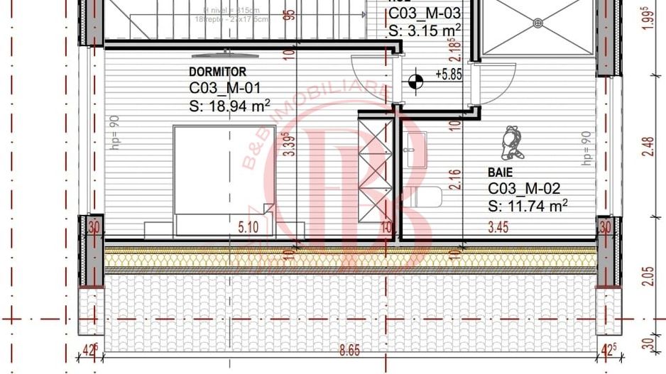 Vilă Triplex 4 Cam Arhitectură Modernă- Grădină Individuală -Panouri solare - Schiță 11