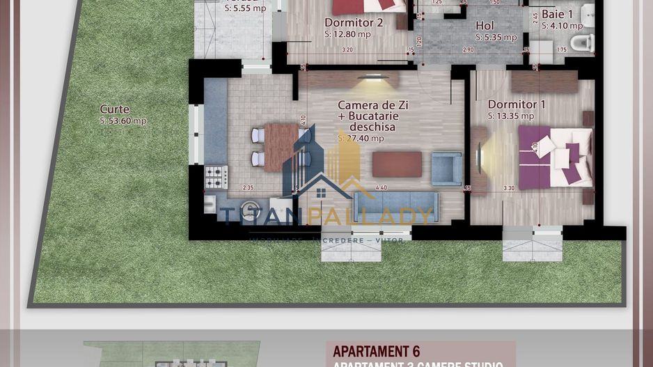3 Cam-Gradina proprie 55mp,Bloc Boutique,Metrou Teclu-,1/2 Parcare - Poză 3