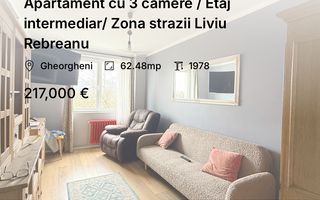 Apartament cu 3 camere / Etaj intermediar/ Zona strazii Liviu Rebreanu - Poză 1