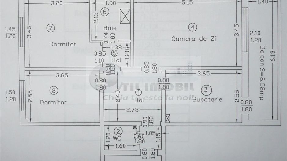 Apartament 3 camere complet renovat și mobilat, 72 mp, cartier Dacia - Schiță 17