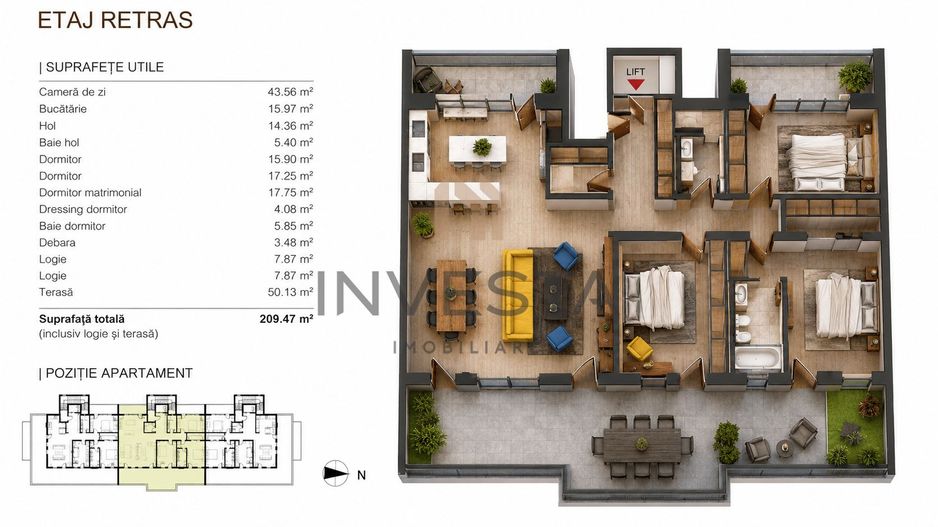 Penthouse 143 mp utili | Lift Privat | Terasa Panoramica 50 mp! - Schiță 2