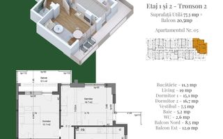 Apartament 3 camere Compartimentare Ideala Theodor Pallady Metrou Teclu - Schiță 1