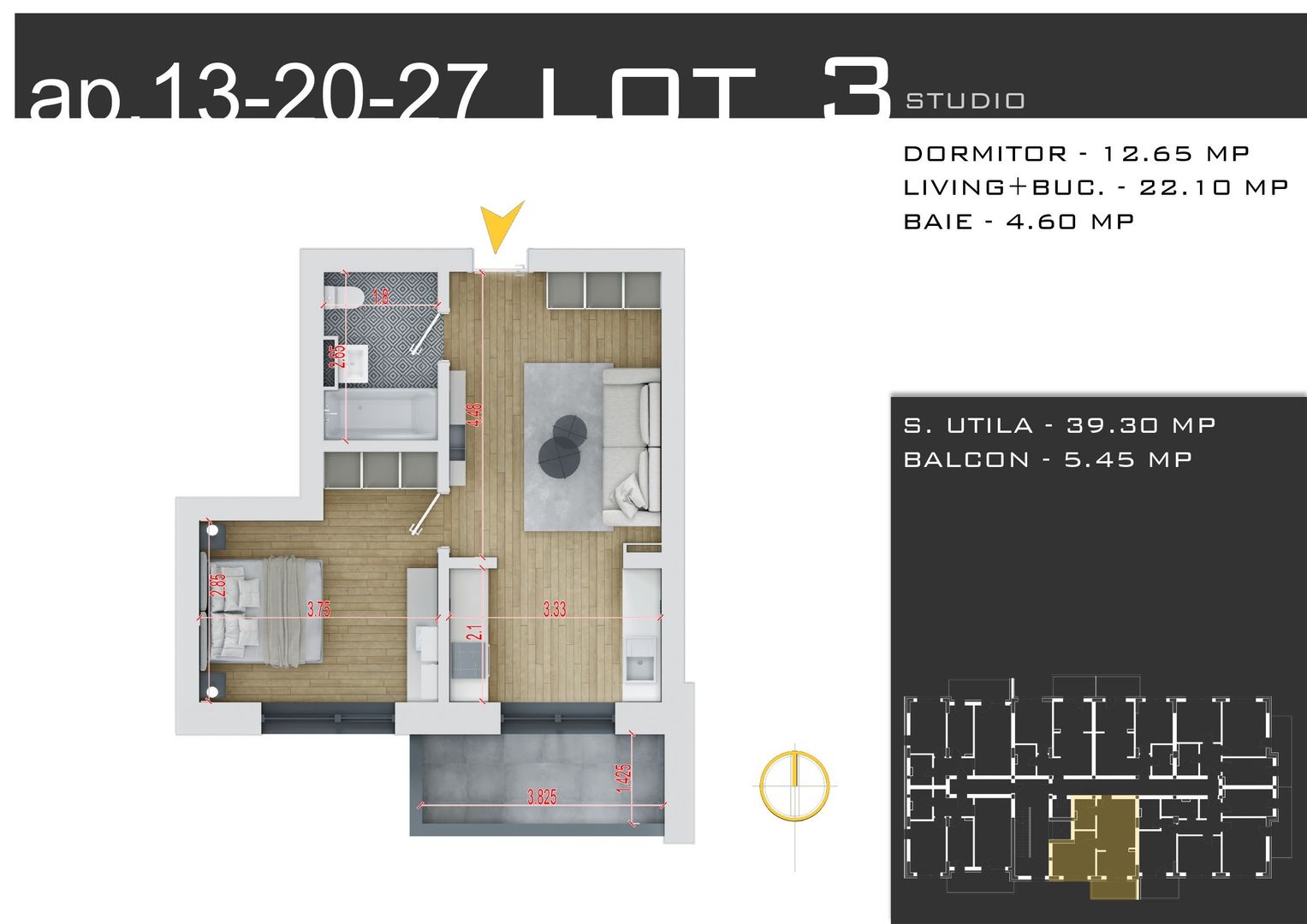 2 camere  -parcare inclusa -proiect nou -Pallady - Schiță 13
