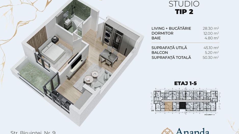 Studio spatios, ideal investitie, direct dezvoltator - Poză 1
