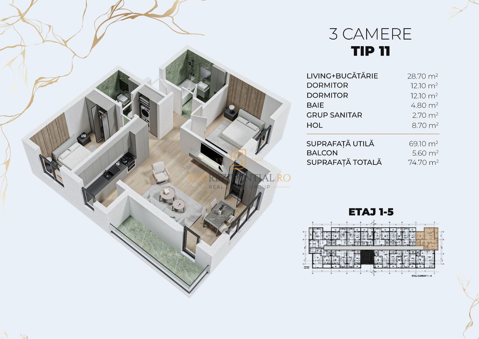Apartament in Popesti-Leordeni - 3 camere de vanzare, acces metrou - Schiță 5