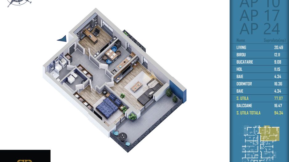 3 camere incalzire prin pardoseala Titan -Pallady finalizat - Schiță 1