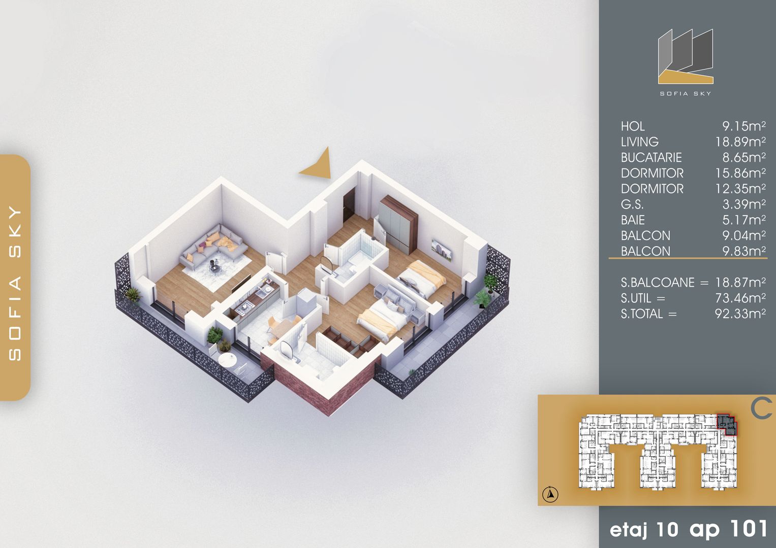 3 camere super view la 7 minute metrou Nicolae Teclu Pallady Titan - Schiță 1