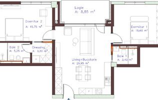 Apartament 3 camere 73mp semifinisat Piata Abator