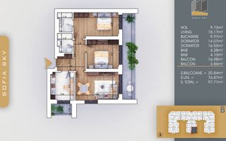 Apartament 3 camere Finalizat, Pallady,  8 min metrou Teclu, - Schiță 9