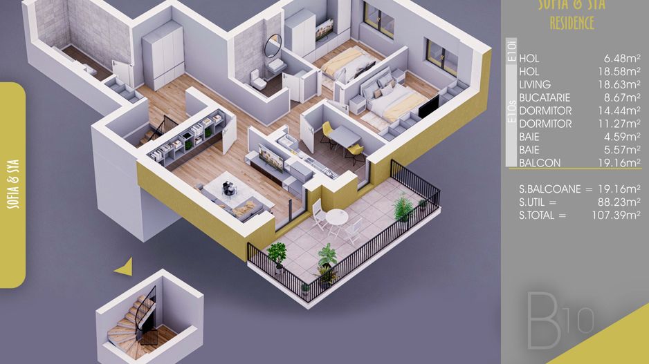 3 camere duplex finalizat Parcare Bonus - Schiță 7