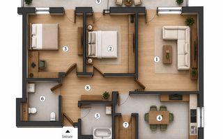 3 camere, Intabulat, Terasa, Parcare, Încălzire pardoseală - Schiță 3