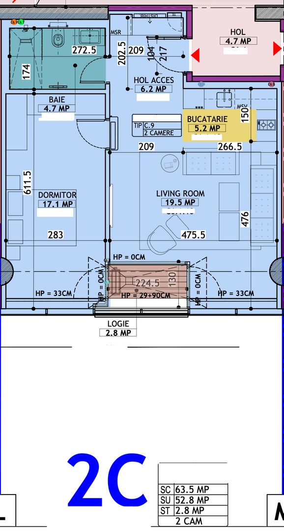 Apartament 2 camere + parcare - One North Lofts - Schiță 10