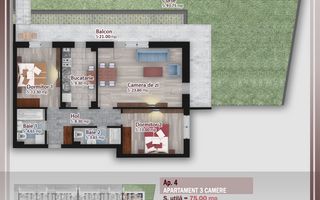 3 camere cu gradina -oferta lansare proiect Pallady - Schiță 1