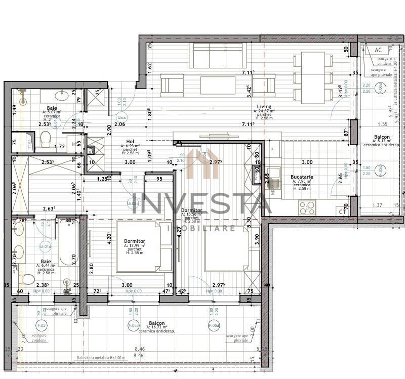 Apartament cu 3 camere, parcare subterana, bloc nou, zona Frunzisului - Schiță 13