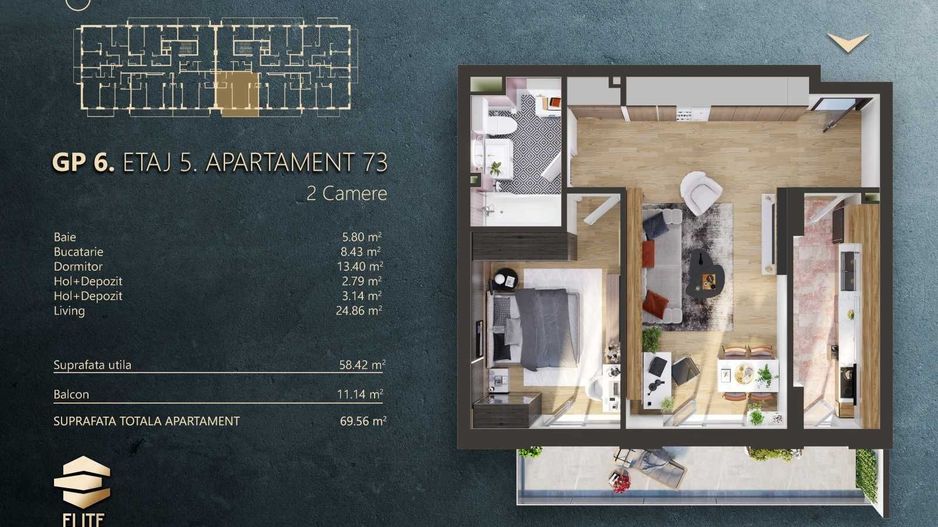 BRASADAS vinde Ap 2 cam 60mp CF terasa garaj Elite City. - Poză 1