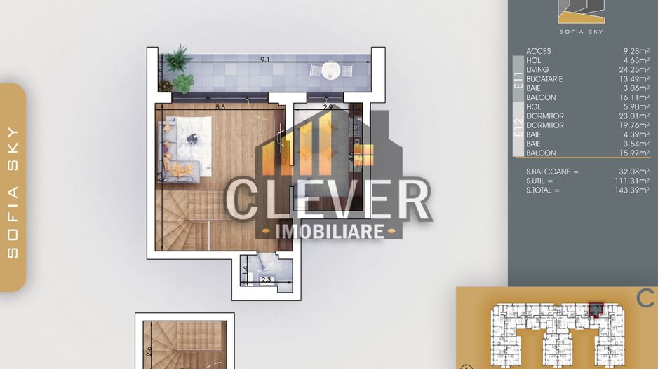 Apartament 3 camere tip Duplex, Pallady - 700m Metrou Teclu - Schiță 3