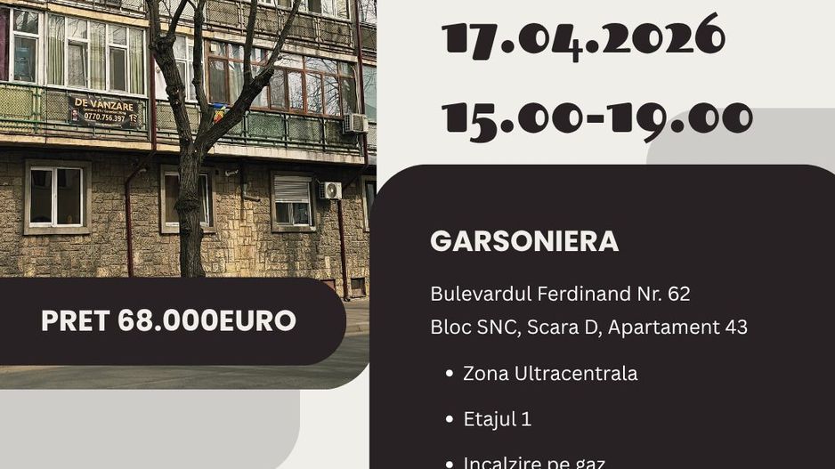 Garsonieră ultracentrală Constanța, etaj 1, mobilată - Poză 1