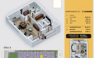5 MINUTE METROU BERCENI - APARTAMENT 2 CAMERE   - 58 mp - 119.790â¬ - Poză 5