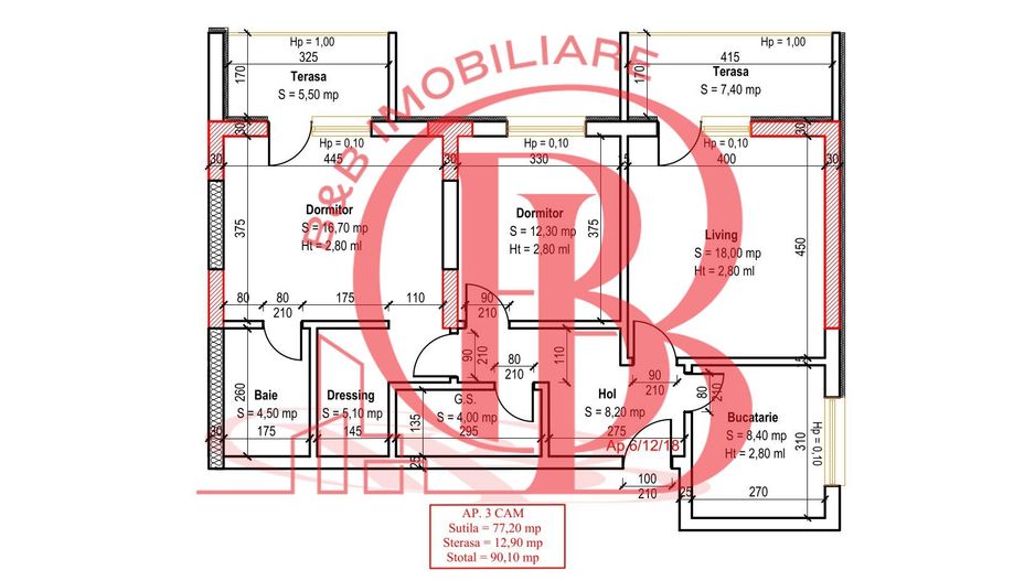 3 camere Dormitor matrimonial cu dressing -Sector 3-Pallady - Schiță 3