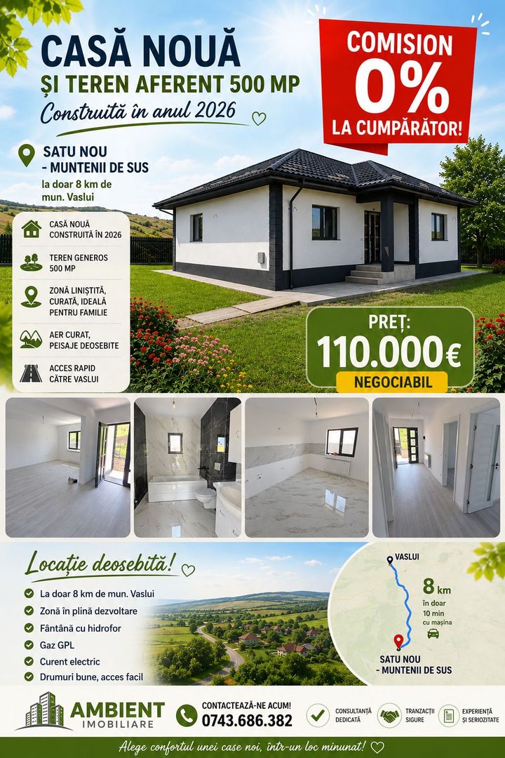 Casa individuala 110 mp, teren 500 mp, SATU NOU, FARA COMISION! - Poză 1
