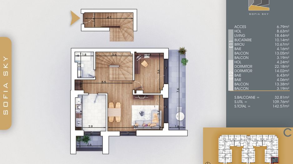 4 camere duplex - panoramic 700 metri Metrou Nicolae Teclu - Schiță 10