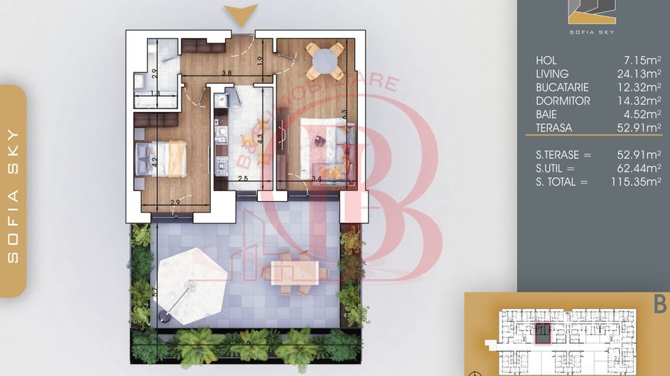 Bloc Finalizat Apartament 2 camere cu Terasa 7min Metrou - Schiță 4