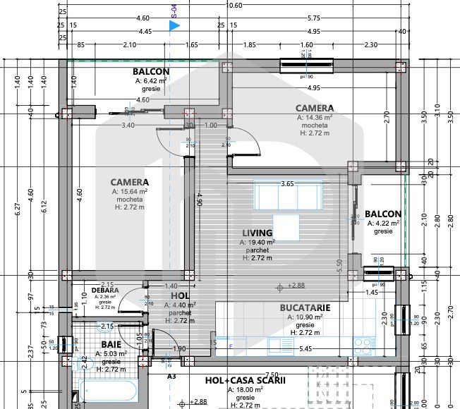 Apartament 3 camere - Etaj 1 - 72 mpu- Selimbar - Triajului - Schiță 6