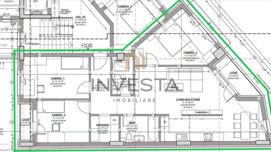 Apartament nou cu 3 camere, predare 2026, zona Centrala! Pret cu TVA! - Schiță 2