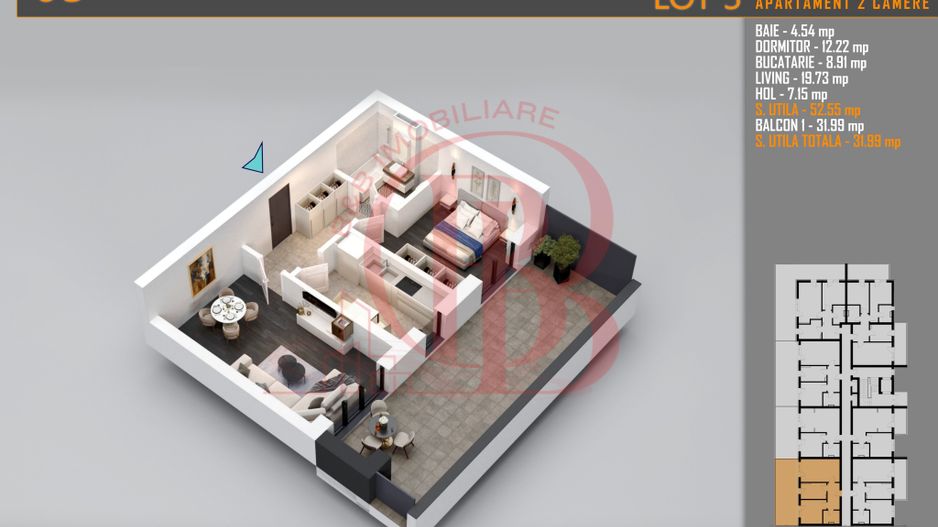 Apartament 2 camere cu terasa Titan-Pallady-Metrou Teclu - Schiță 8