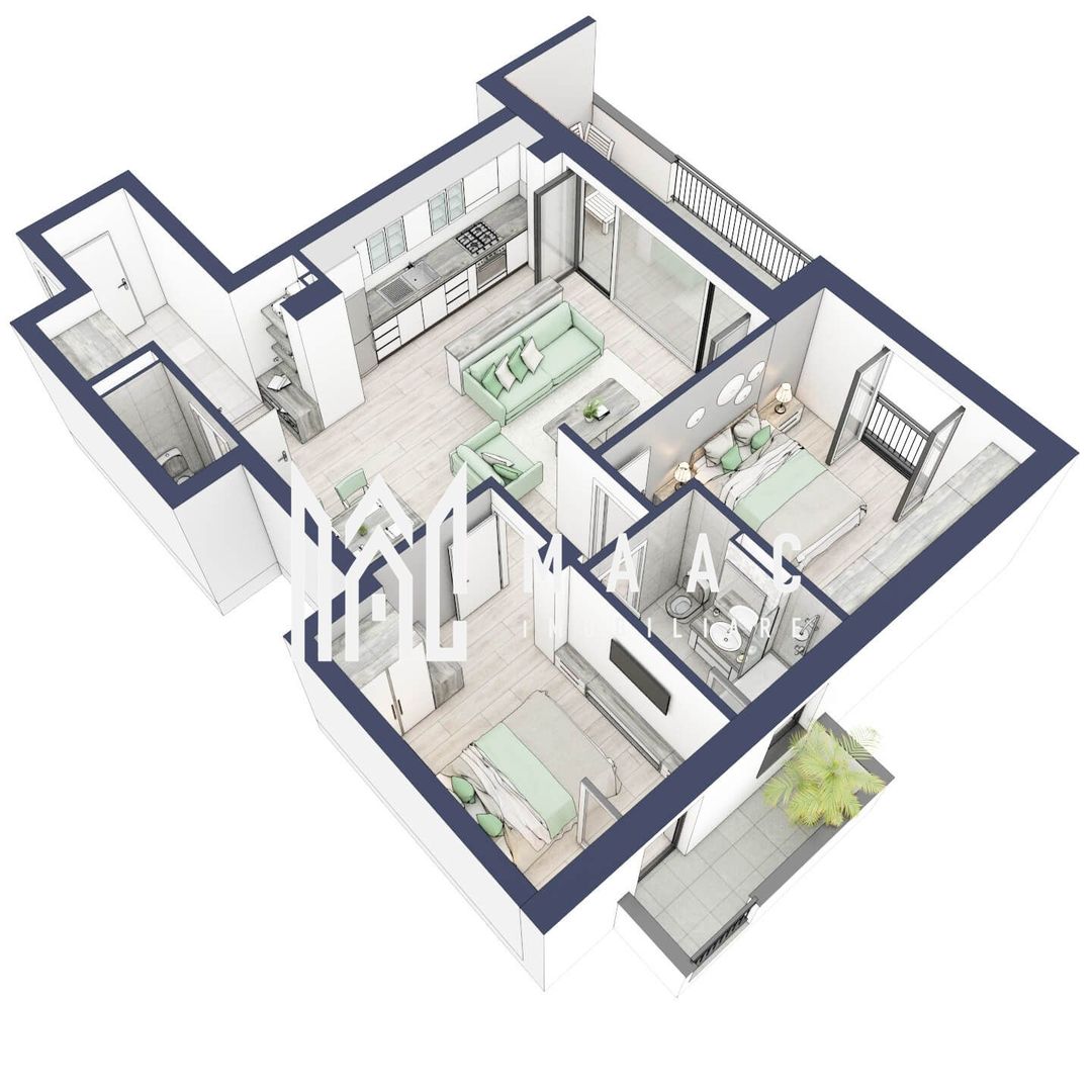 Apartament 3 camere | Balcoane 15.1 mp | Etaj II | Turnisor - Poză 3