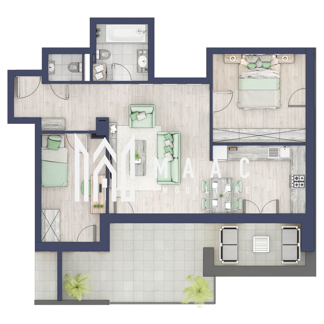 Apartament 3 camere | Balcon 22.2 mp | Etaj 3 | Turnisor - Poză 1