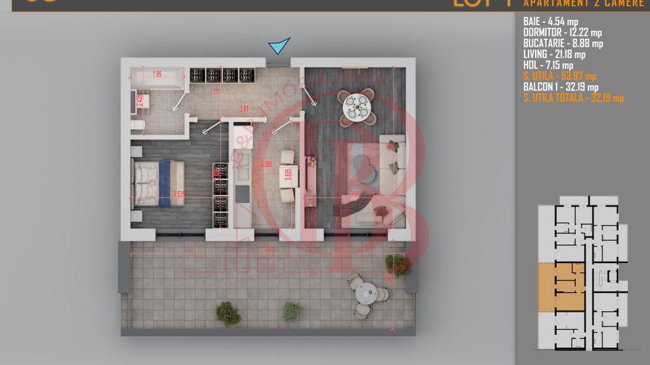 Apartament 2 camere cu terasa-Titan Pallady Metrou Teclu - Schiță 2