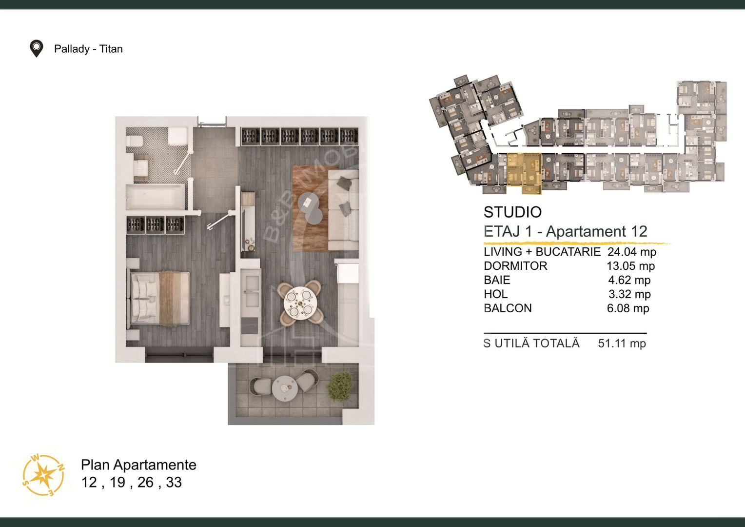 Th. Pallady-Apartament 2 camere cu Loc de parcare Gratuit - Schiță 1