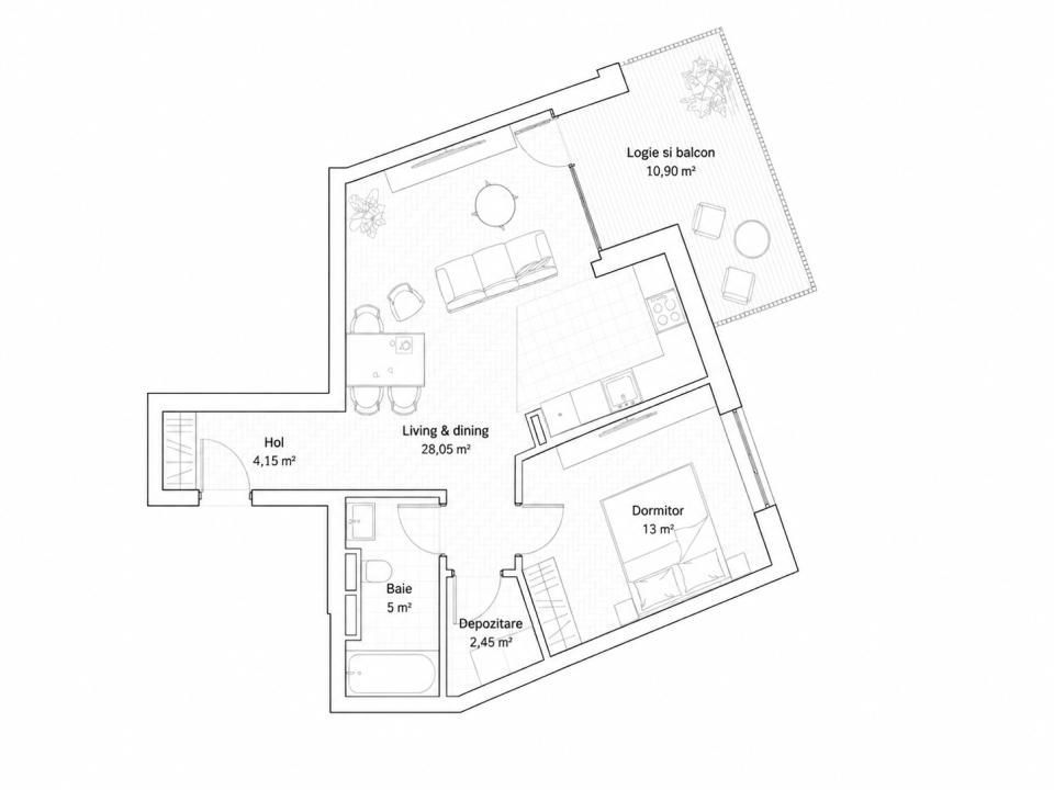 Apartament 2 camere, 52,65 mp + terasa 10,9 mp | Sunbelt Mehala | Comision 0 - Schiță 21