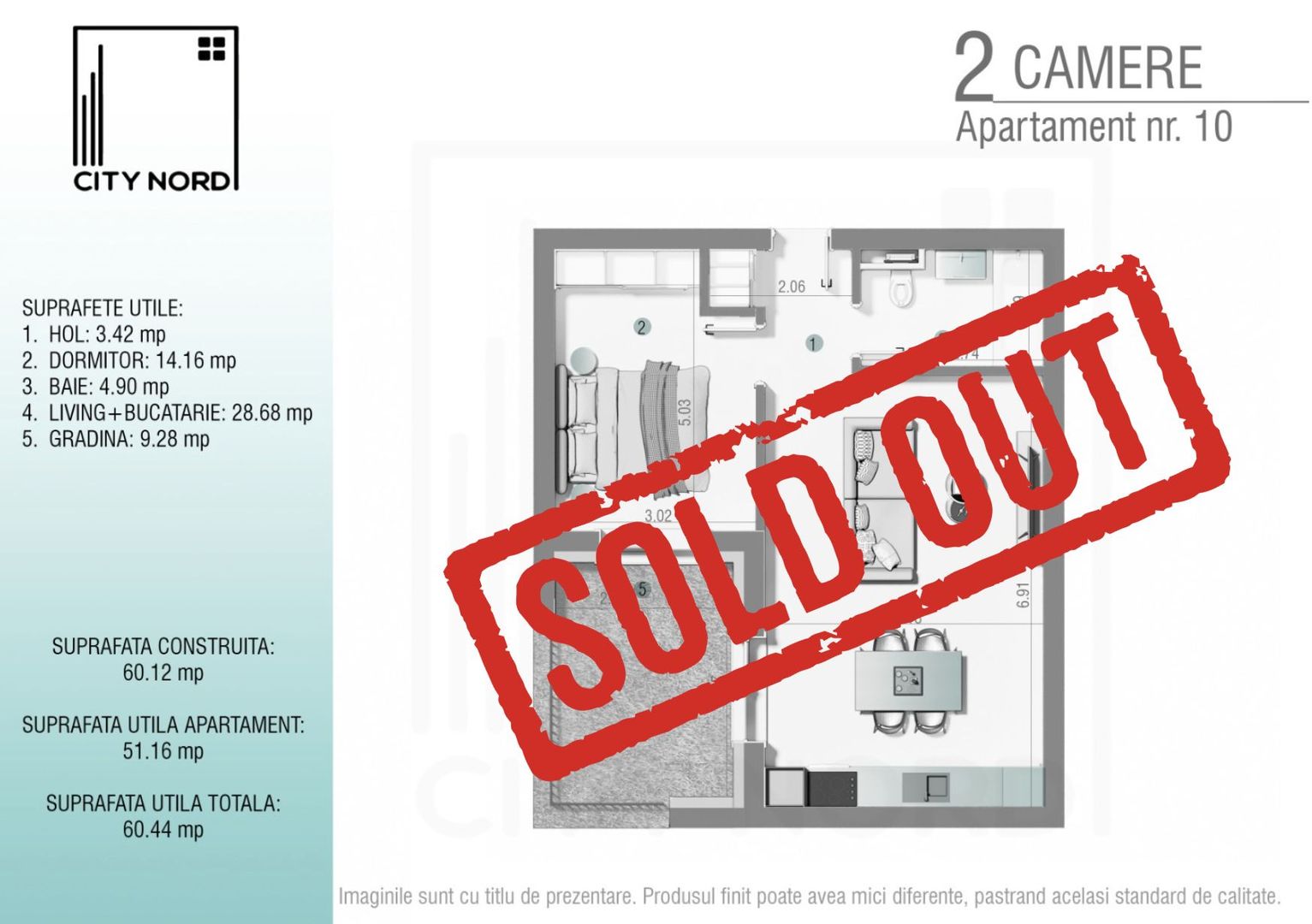 Apartament 2 camere cu 10mp gradina-51 mp- CITY NORD Stefan cel mare - Poză 1