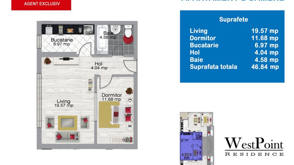 Apartament 2 Camere, 47 mp. centrala proprie, Militari - Pacii, Bloc Nou - Poză 15