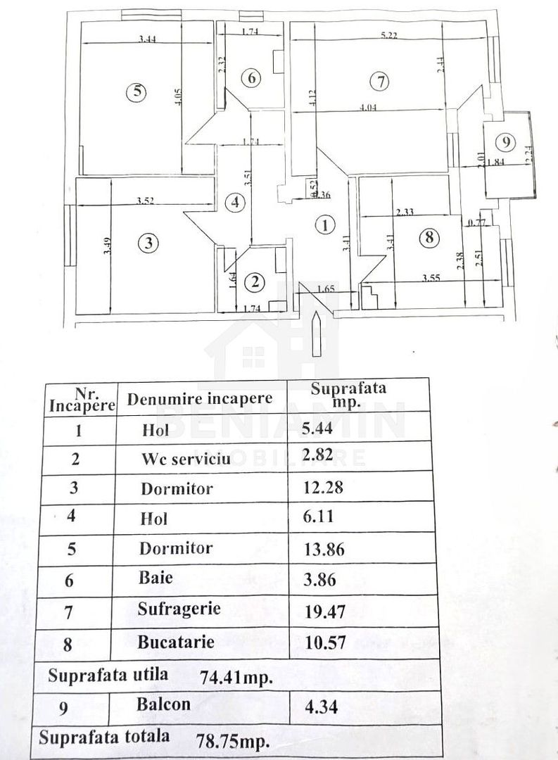 3Decomandate- Ultracentral-Modern-Etaj2 -Centrala-2Bai-79mp-Mcdonalds - Schiță 13