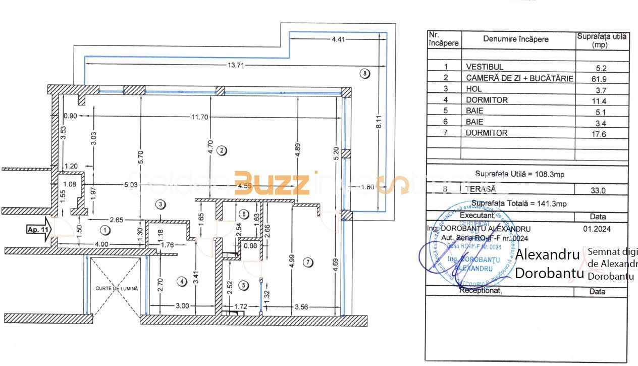 Apartament 3 camere lux | 140 mp | 33 mp terasă | Șos. Petricani - Schiță 39