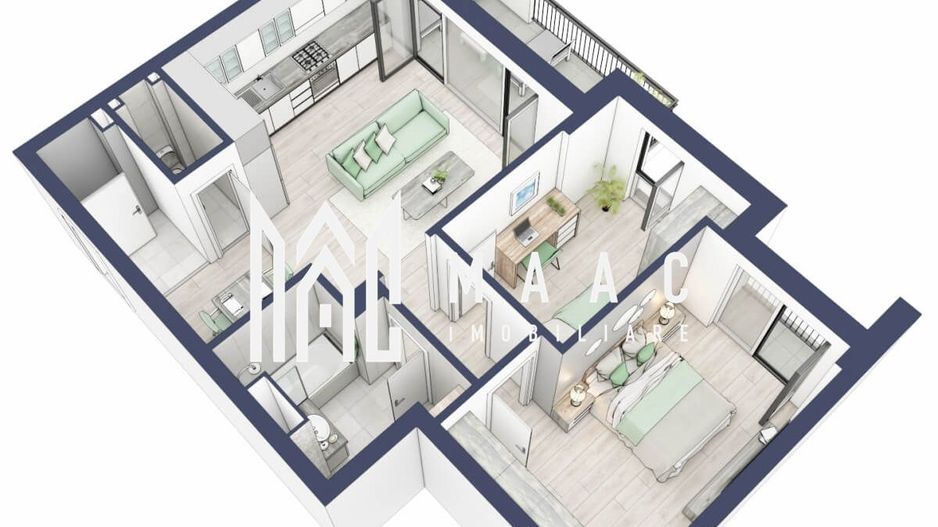 Apartament 3 camere | Balcon 10.6 mp | Etaj 1 | Turnisor - Poză 3