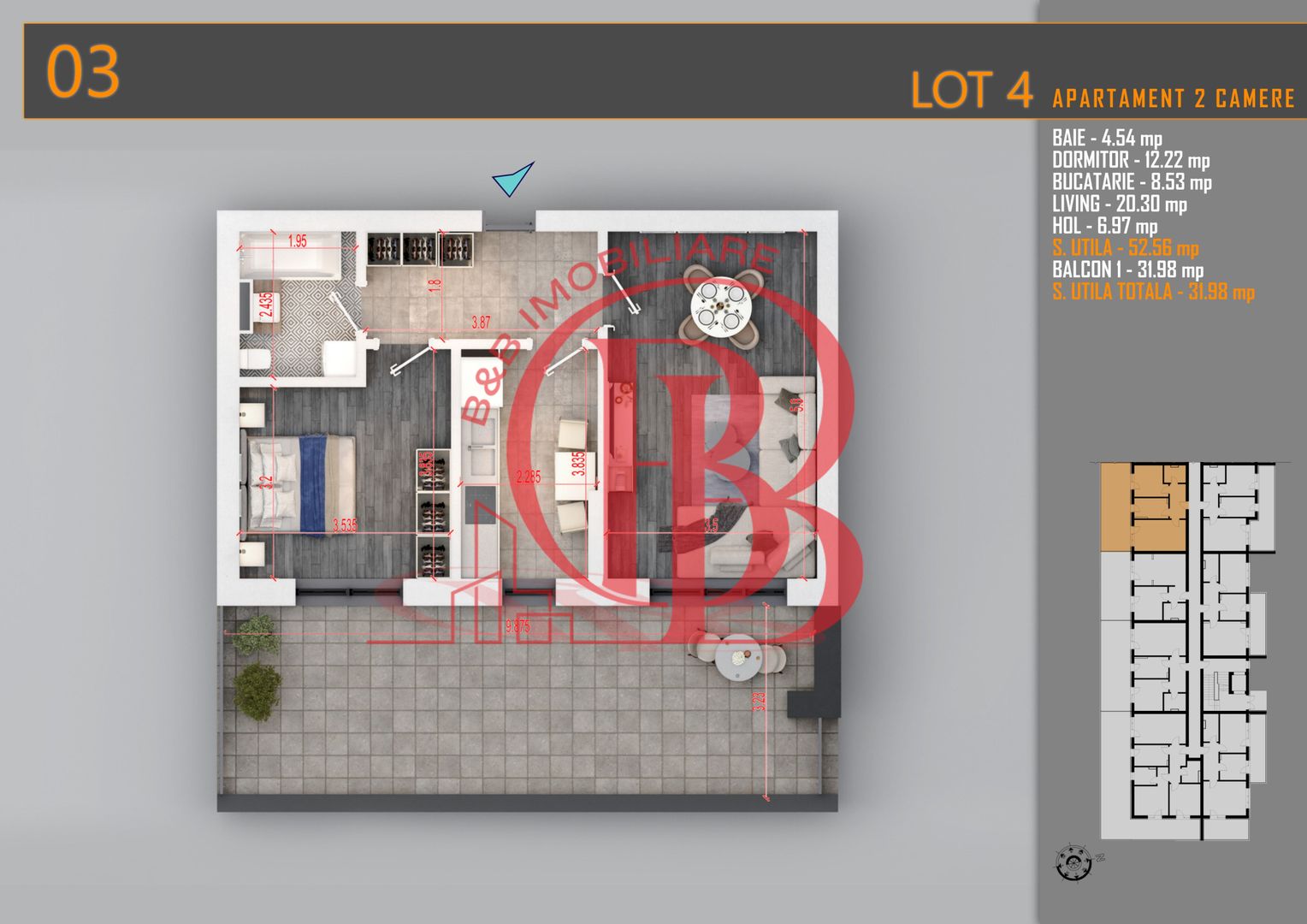 Apartament 2 camere cu Terasa Titan-Pallady-Metrou Teclu - Schiță 1