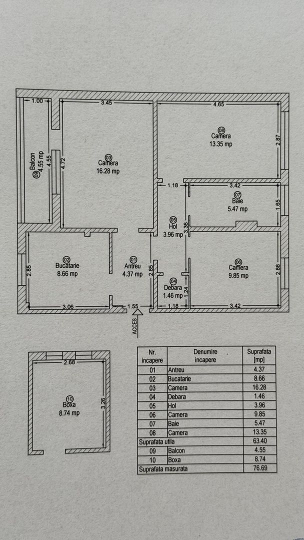 Piata Doina | 3 Camere | Etaj 3 | Garaj & Boxă | - Schiță 9