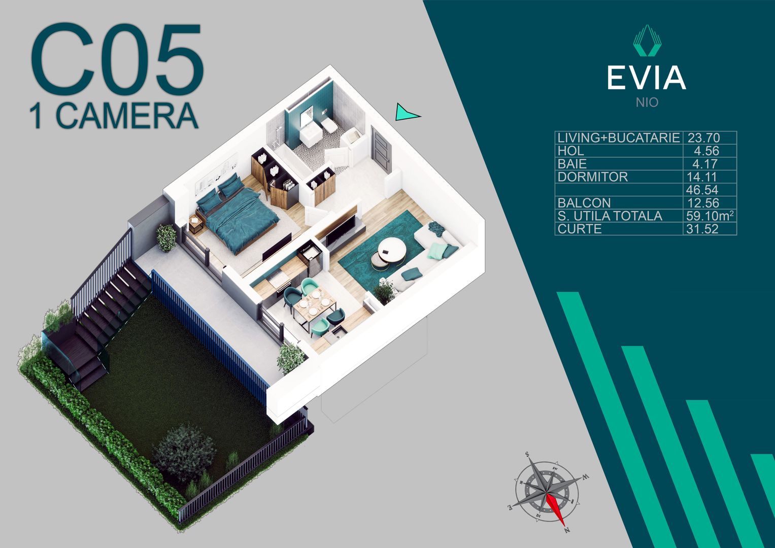 2 camere cu gradina proiect premium Metrou Nicolae Teclu - Schiță 6