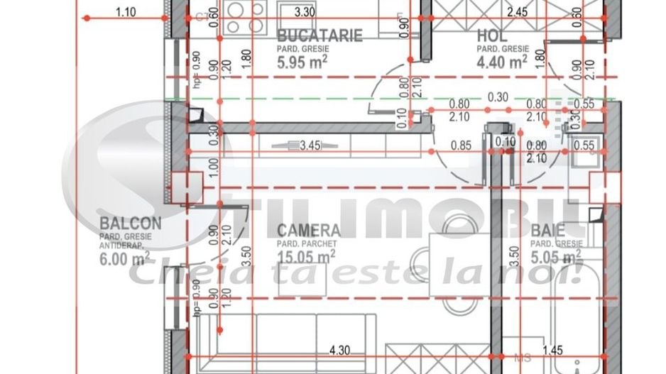 Apartament 1 camera  36.45 m--finalizare noiembrie 53.900 Euro - Poză 8