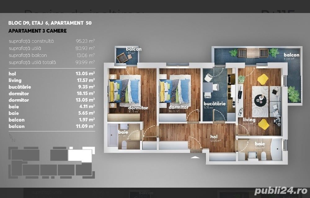 Comision 0% Vânzare partament  3 cam  - Gata de mutat - Grand Kristal Residance - Poză 8