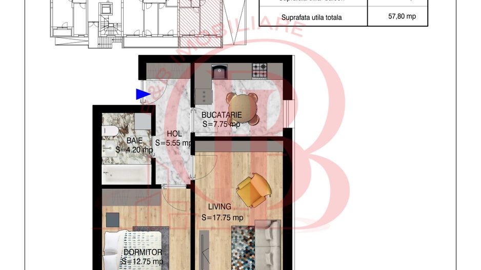 2 camere decomandat   Pallady Metrou Nicolae Teclu - Schiță 17