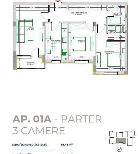 Vânzare, apartament cu 3 camere, zona Tractorul - Schiță 2